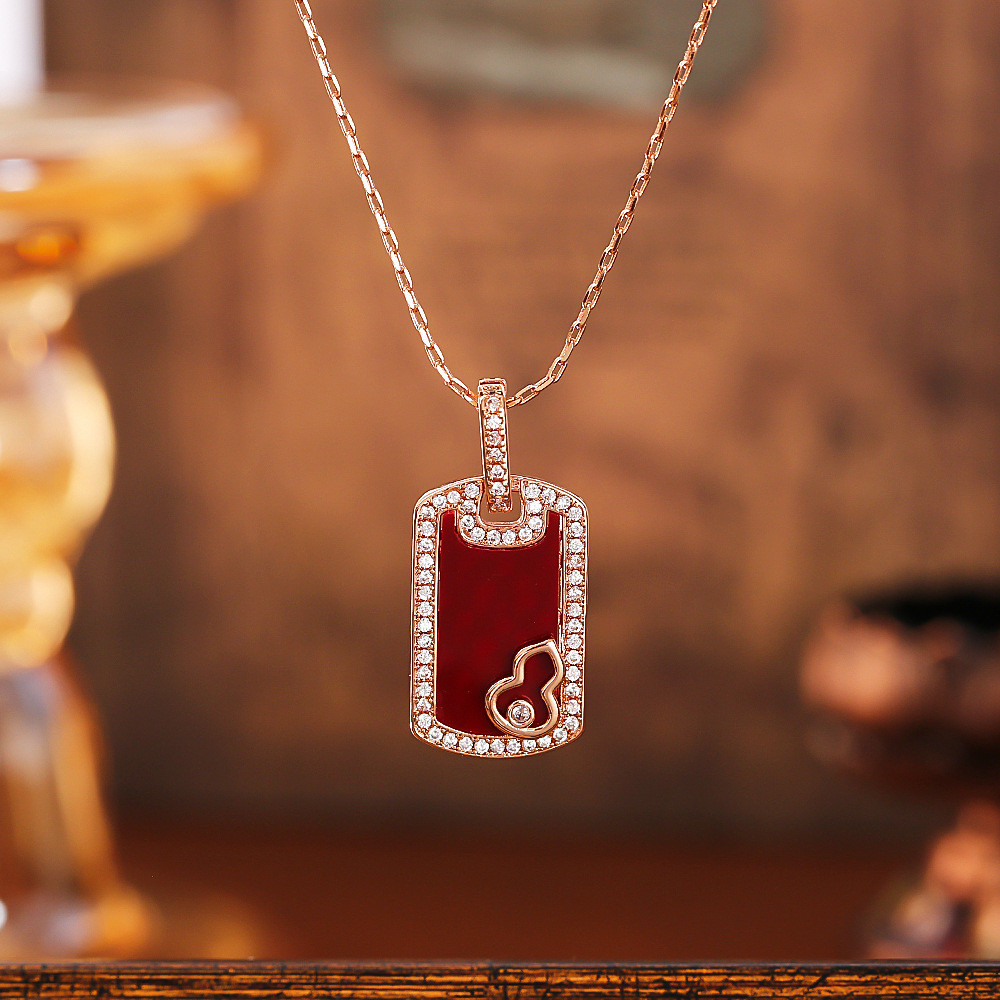 รุ่นสูงสไตล์จีน Wuwu ยี่ห้อสร้อยคอ Fulu Gourd งานรื่นเริงความรู้สึกแฟชั่นจี้สีแดง Clavicle Chain L1B