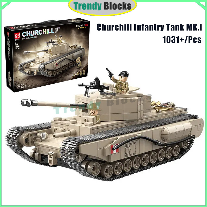 100238,Churchill Infantry Tank MK.I,Building Blocks WWII Tank รถหุ้มเกราะของเล่นของขวัญสําหรับชาย
