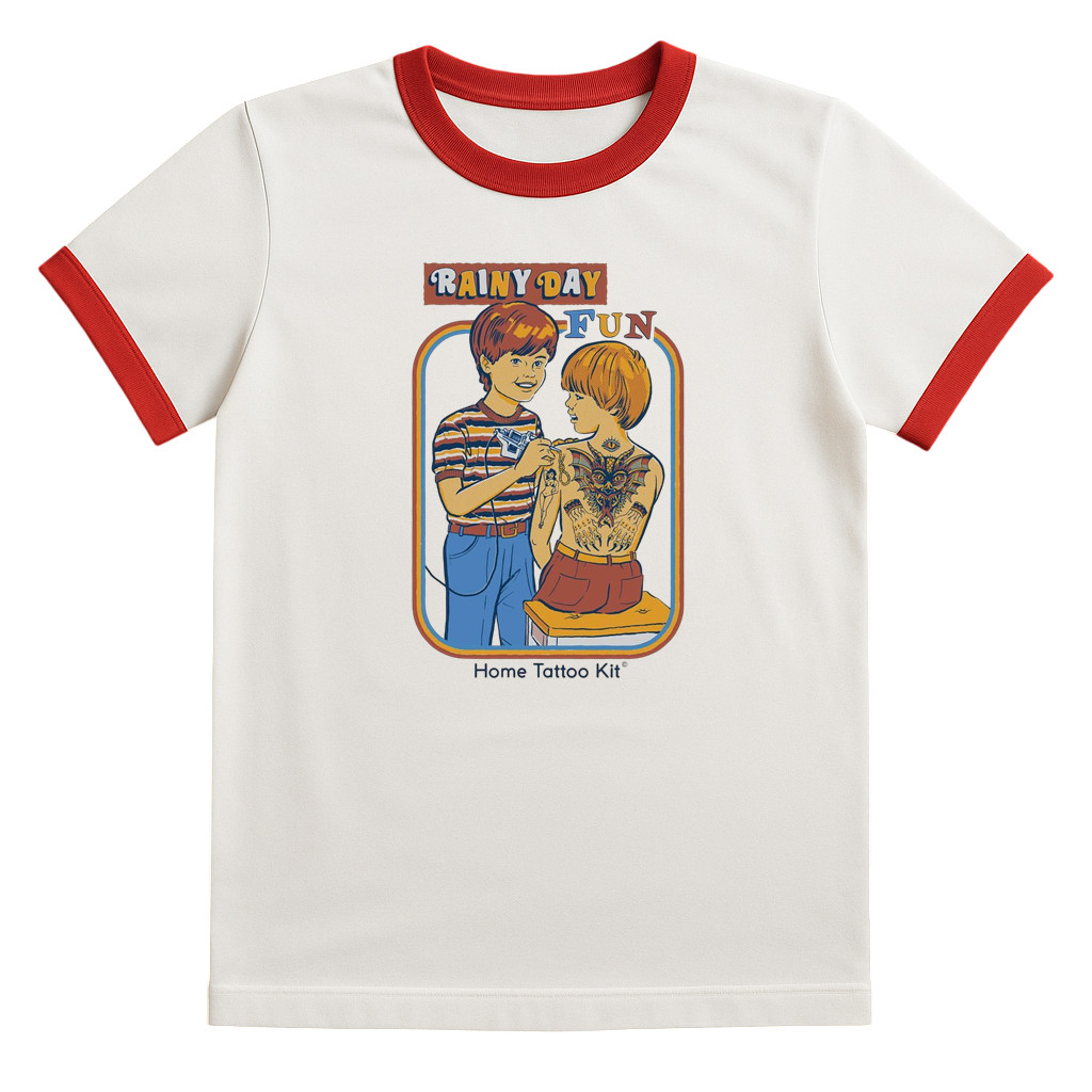 Tattoo Ringer Tee เสื้อยืดกุ๊นแขน/ Ringer tee 90-150cm เสื้อยืดคอตตอน