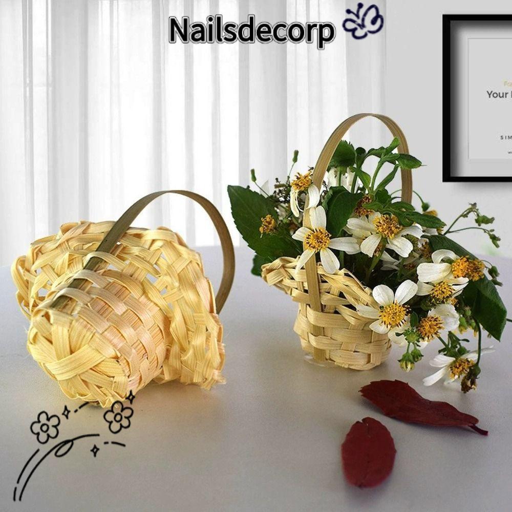 NAILSDECOR ตะกร้าดอกไม้ถักเปีย, สีเหลืองพร้อมที่จับตะกร้าการจัดดอกไม้, บรรจุภัณฑ์ที่ทนทาน Home Office Decor Party Supplies ตะกร้ามือถืออุปกรณ์จัดงานแต่งงาน
