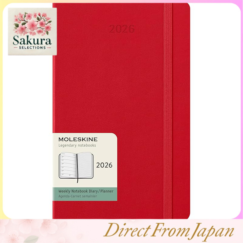 Moleskine Planner 2026 January Start 12-Month Weekly Diary Large Size (13cm x 21cm) Hardcover Scarle