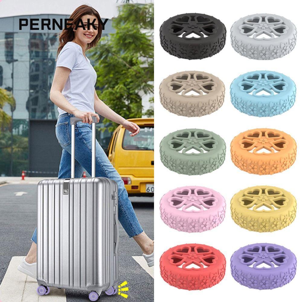 Perneaky 8 ชิ้น ล้อกระเป๋าซิลิโคนกันกระแทก กันลื่น ลดเสียงรบกวน ป้องกันล้อ磨损 พร้อมฝาครอบป้องกัน สําหรับล้อกระเป๋าเดินทาง