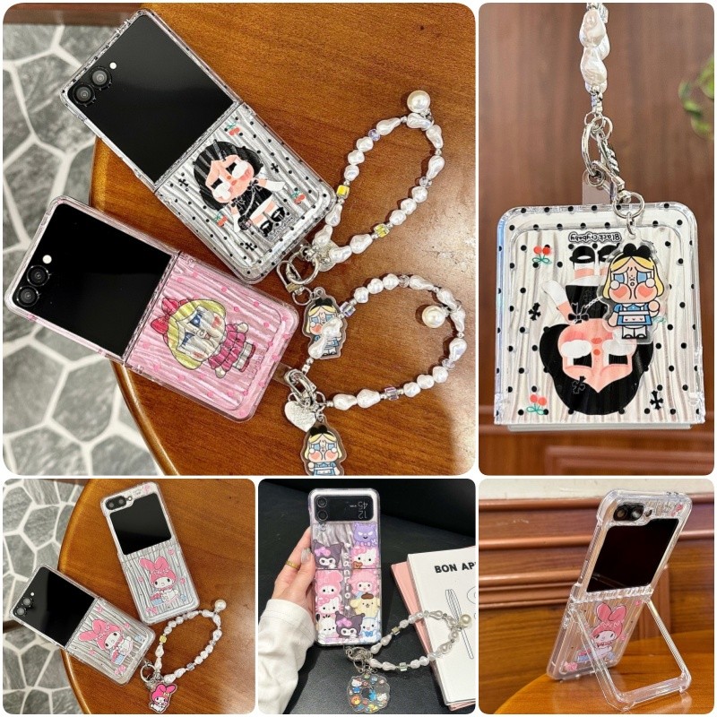 SAMSUNG ระลอกน้ําเคสโทรศัพท์ใสสําหรับSamsung Galaxy Z Flip 7 FE Z Flip 6 Z Flip 5 Z Flip 4/3 ขาตั้งส