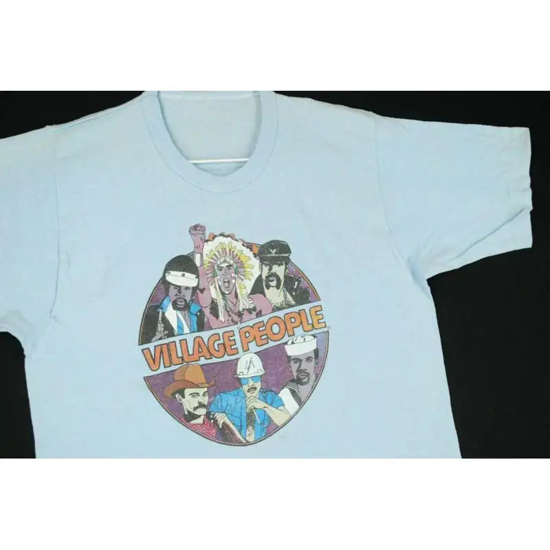เสื้อยืดสีฟ้าอ่อนสำหรับเทศกาลทัวร์คอนเสิร์ต The Village People ทุกขนาด Mc588