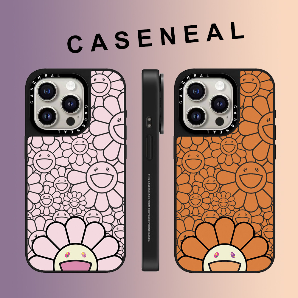 CASENEAL Graffiti dopamine ดอกทานตะวันสีดํากระจกเคสโทรศัพท์สําหรับ iPhone 17 Pro Max 16 ProMax 15Pro 14 Plus 13 12 11 โทรศัพท์กันกระแทกขอบนุ่มฮาร์ดเคสป้องกัน