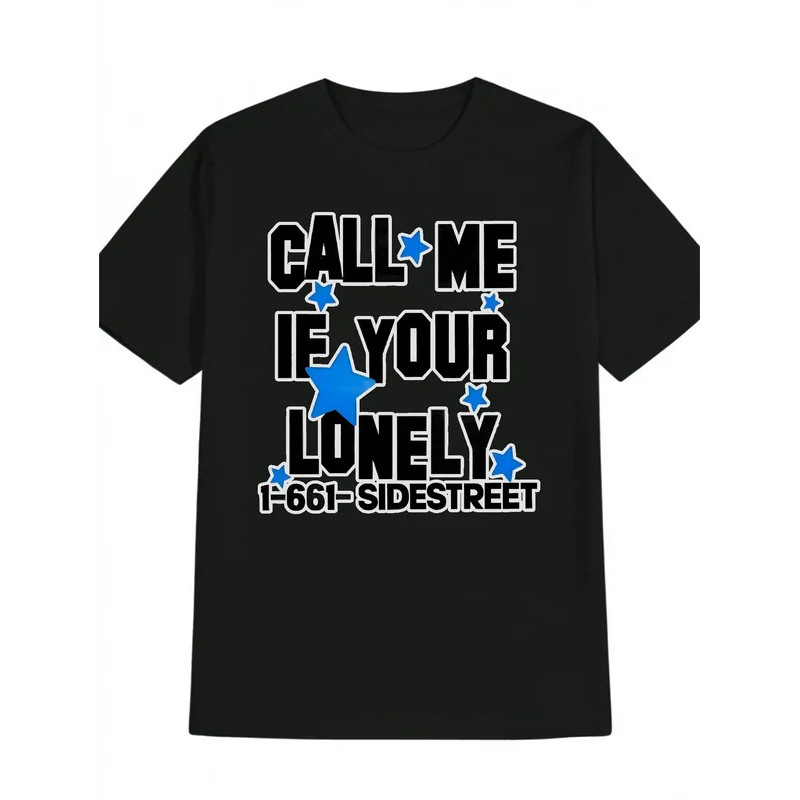 Men's Casual Versatile Crew Neck T-Shirt, Black Caps Blue Pentagram Printed Men's Top, Men's Gift