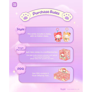 พร้อมส่ง🇹🇭 MTA. Hello Kitty Style Meow Blessing Series Plush Relaxing Toy 13cm Blind Box（กด6ชิ้น=1box）