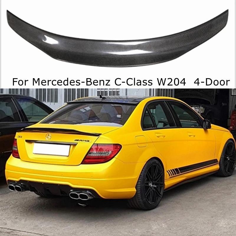สําหรับ Mercedes-Benz C-Class W204 4 ประตู PSM สไตล์คาร์บอนไฟเบอร์ด้านหลังสปอยเลอร์ Trunk Wing 2007-