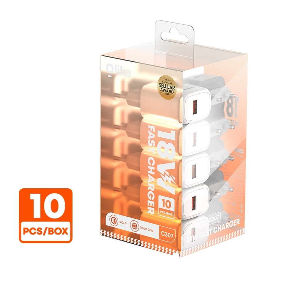 Olike 3A 18W Charger Head Adapter สีขาว C307 Charger Shell ขายปลีกราคาต่อชิ้น rj99