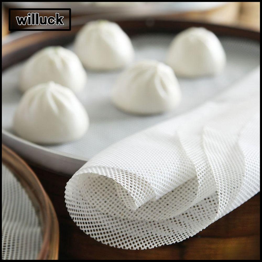 WILLUCK แผ่นขจัดน้ําซิลิโคน, แผ่นตาข่ายนึ่งทรงกลมแบบใช้ซ้ําได้ไม่ติด, แผ่นรองนึ่งในครัวแบบหนา