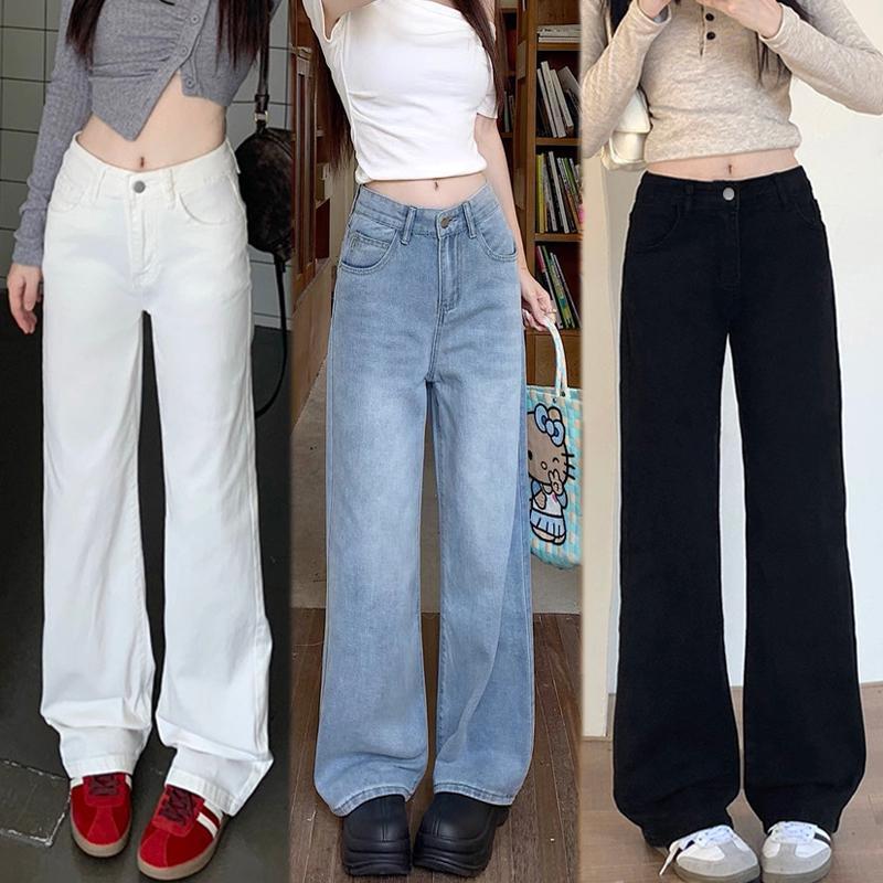 Anni (S-3XL) กางเกงยีนส์เอวสูง กางเกงขากระบอก สไตล์เกาหลีแนววินเทจ Jean FOR WOMEN ยีนส์ผู้หญิง กางเกงผู้หญิง สีดำ สีขาว