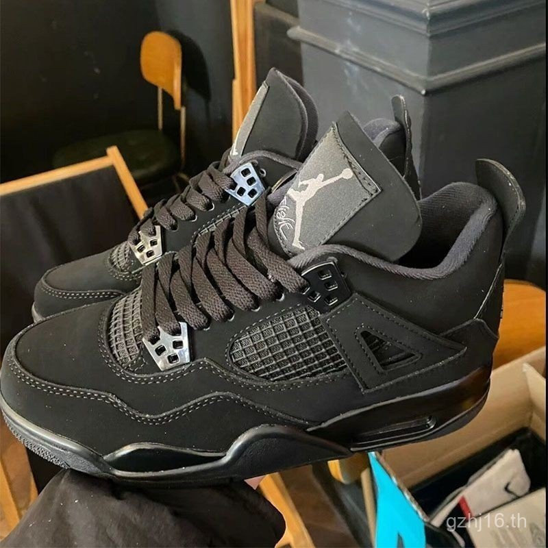 รองเท้าบาสเก็ตบอล AJ4 Black Cat มิดท้อป หนา พื้นโฟมด้านใน ทนทาน สำหรับทุกรอบเกม