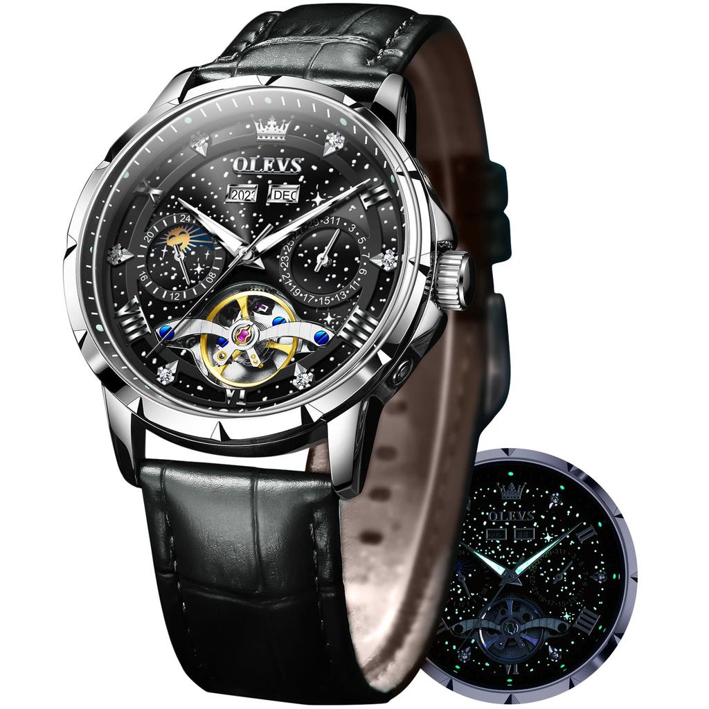OLEVS Men's Automatic Mechanical Watch - Skeleton Diamond Design, Stylish, Waterproof, Luminous, Sta