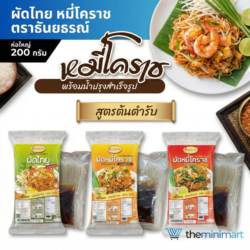 ผัดไทย หมี่โคราช ตราธันยธรณ์ ห่อใหญ่ ขนาด 200 กรัม สูตรต้นตำรับ