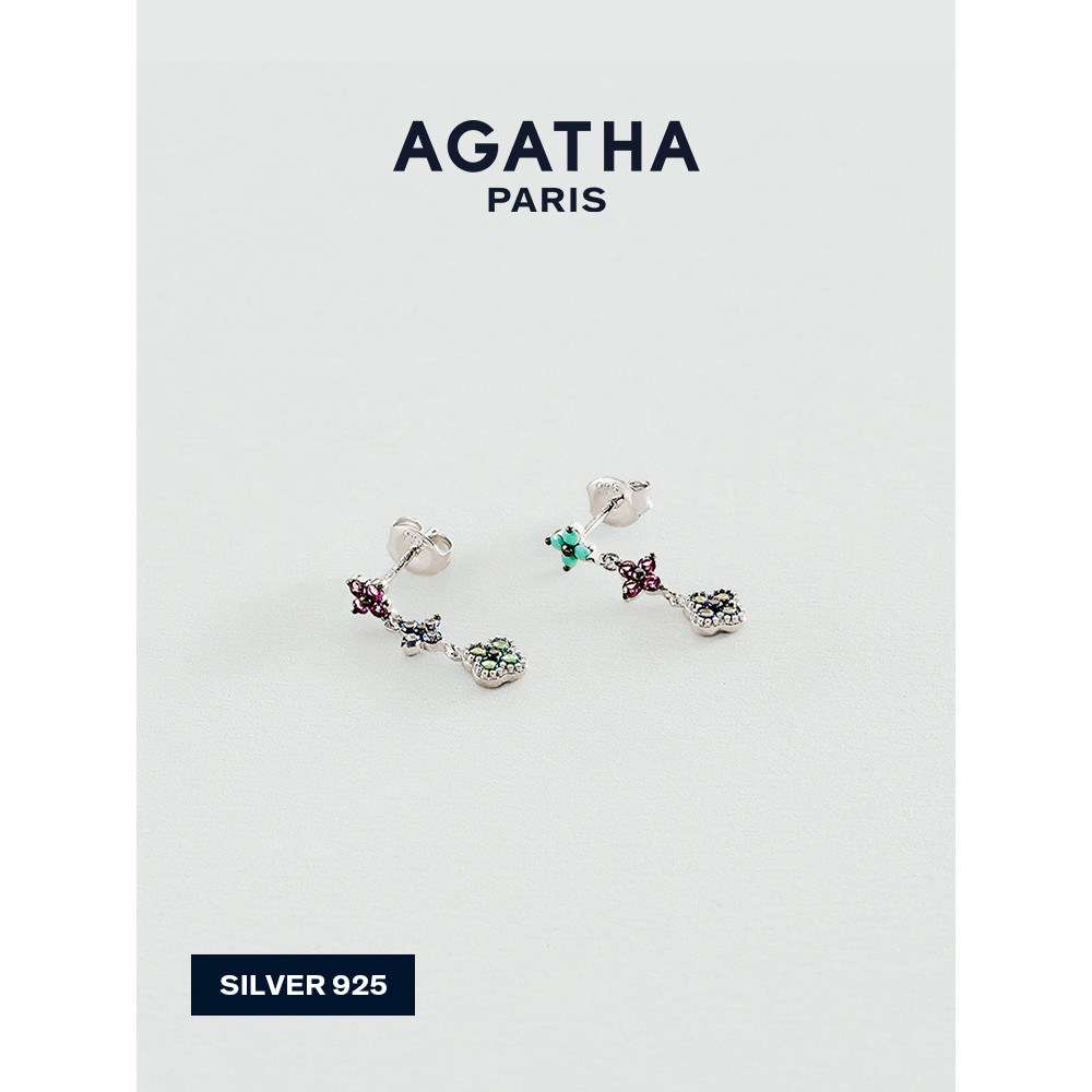 AGATHA/Aijiasha Lucky Four-leaf Flower Mini ต่างหูดอกไม้ Sea Paris แฟชั่นภาษาฝรั่งเศสคํา Elegant ต่า