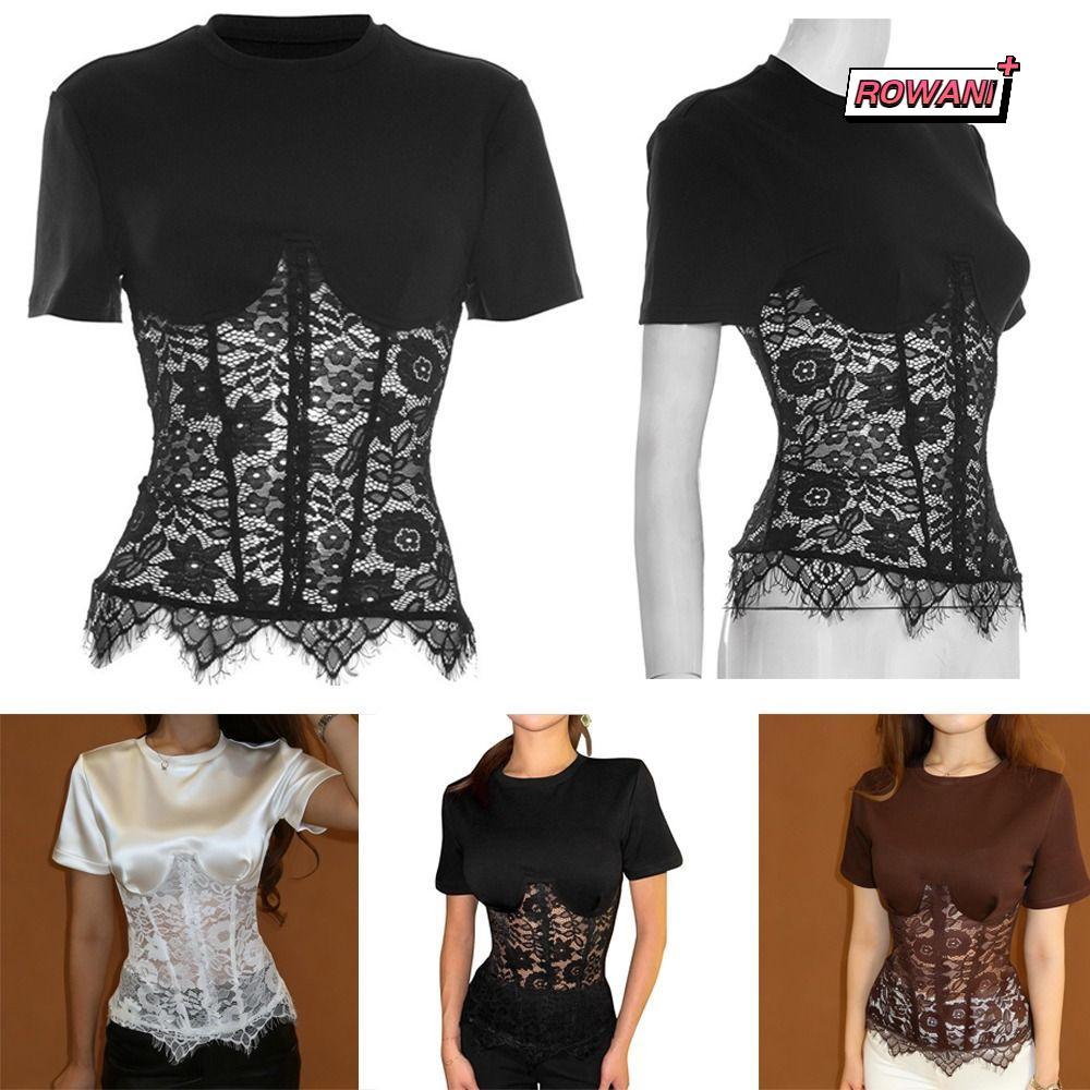 ROWAN1 ซีทรูด้านบน, O-คอสไตล์ลูกไม้ Patchwork Top