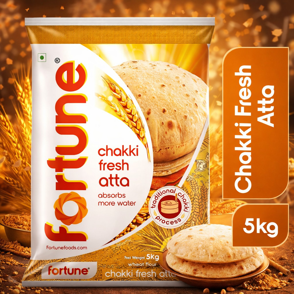 Fortune Chakki Fresh Atta 5 KG แป้งโฮลวีต (100% Whole Wheat Flour) NV