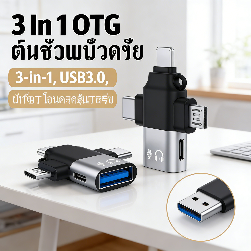 ตัวแปลง OTG 3 In 1 อะแดปเตอร์ Micro USB for / USB 3.0 / Type-C