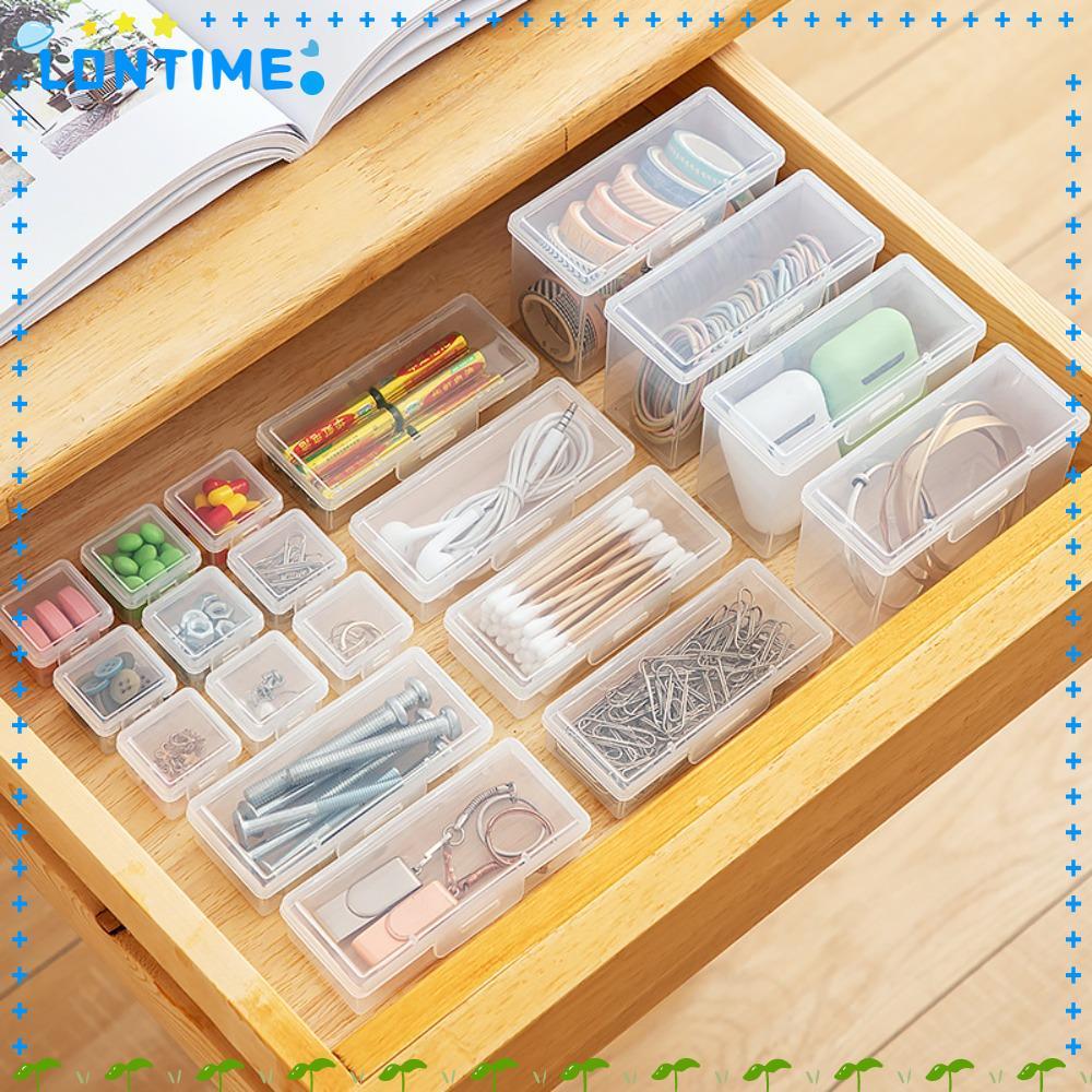 LONTIME กล่องเก็บของขนาดเล็ก, กล่องสี่เหลี่ยมมัลติฟังก์ชั่นโปร่งใส, พลาสติกแบบพกพาพร้อมฝาปิดอุปกรณ์จัดเก็บข้อมูลที่บ้านหัตถกรรมลูกปัด