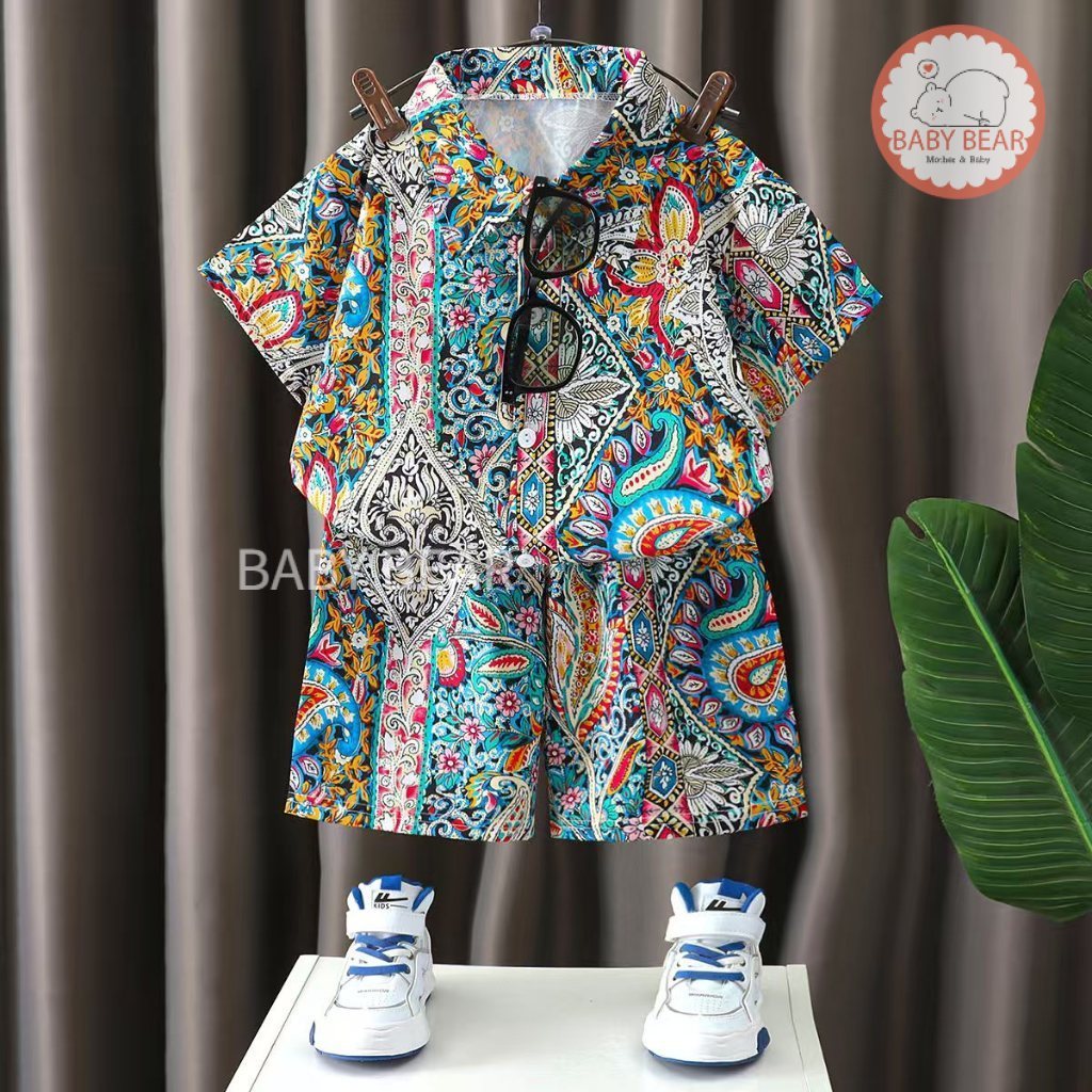 ชุดเซ็ตฮาวาย ชุดเซ็ตเสื้อเชิ้ตเด็ก เสื้อแขนสั้น+กางเกงขาสั้นฮาวายทะเล สงกรานต์ รูปที่ 7