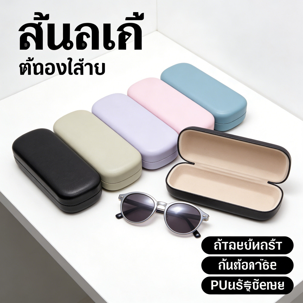 กล่องใส่แว่นตา หนัง PU ดีไซน์วินเทจ กันน้ำ ขนาดพกพา พร้อมส่ง มีหลายสี ชมพู/ดำ/ฟ้า/ม่วง/เบจ