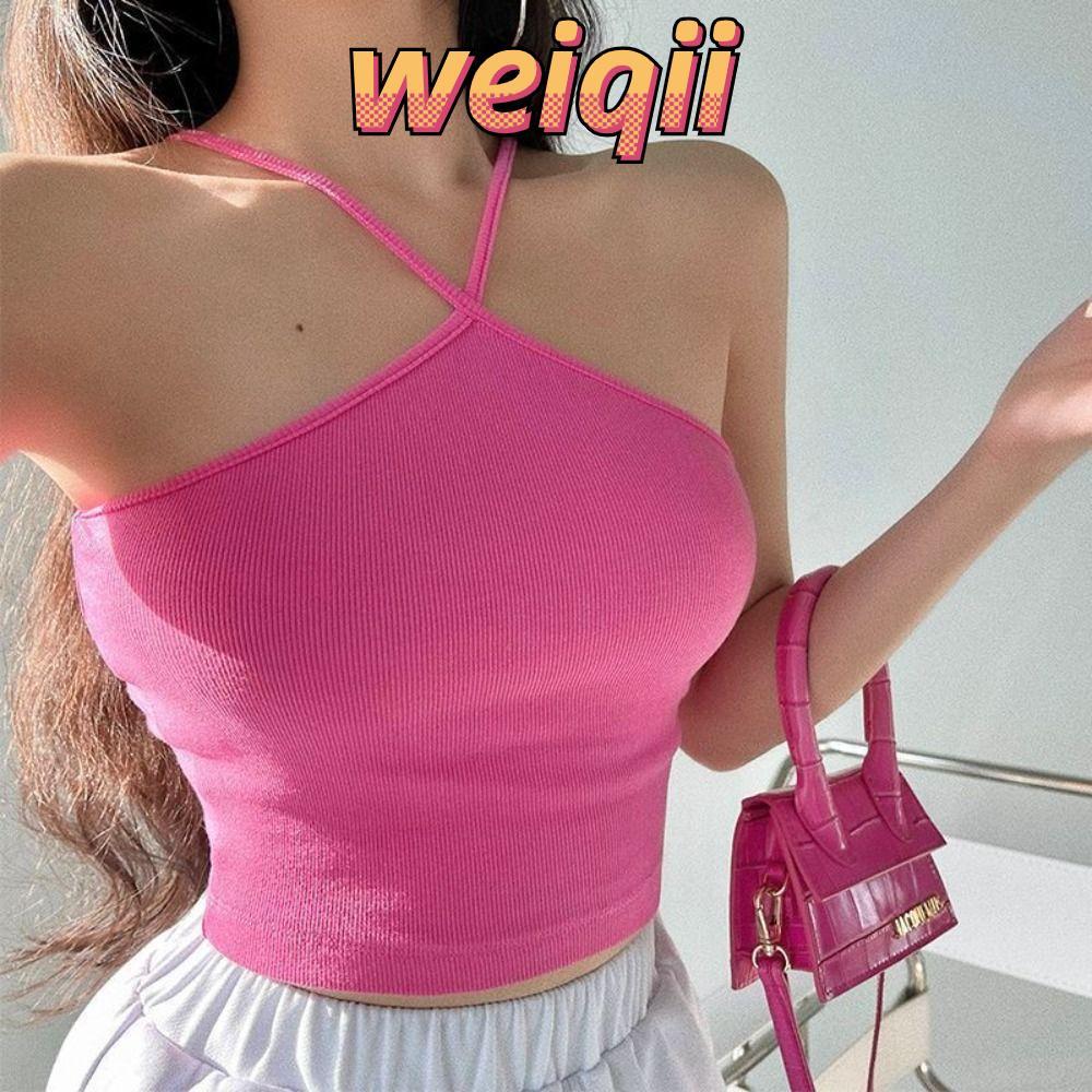 WEIQII Cami Crop Top, Short Aesthetic Summer Tops, Dopamine Slim Fitting Y2k Coquette Clothes