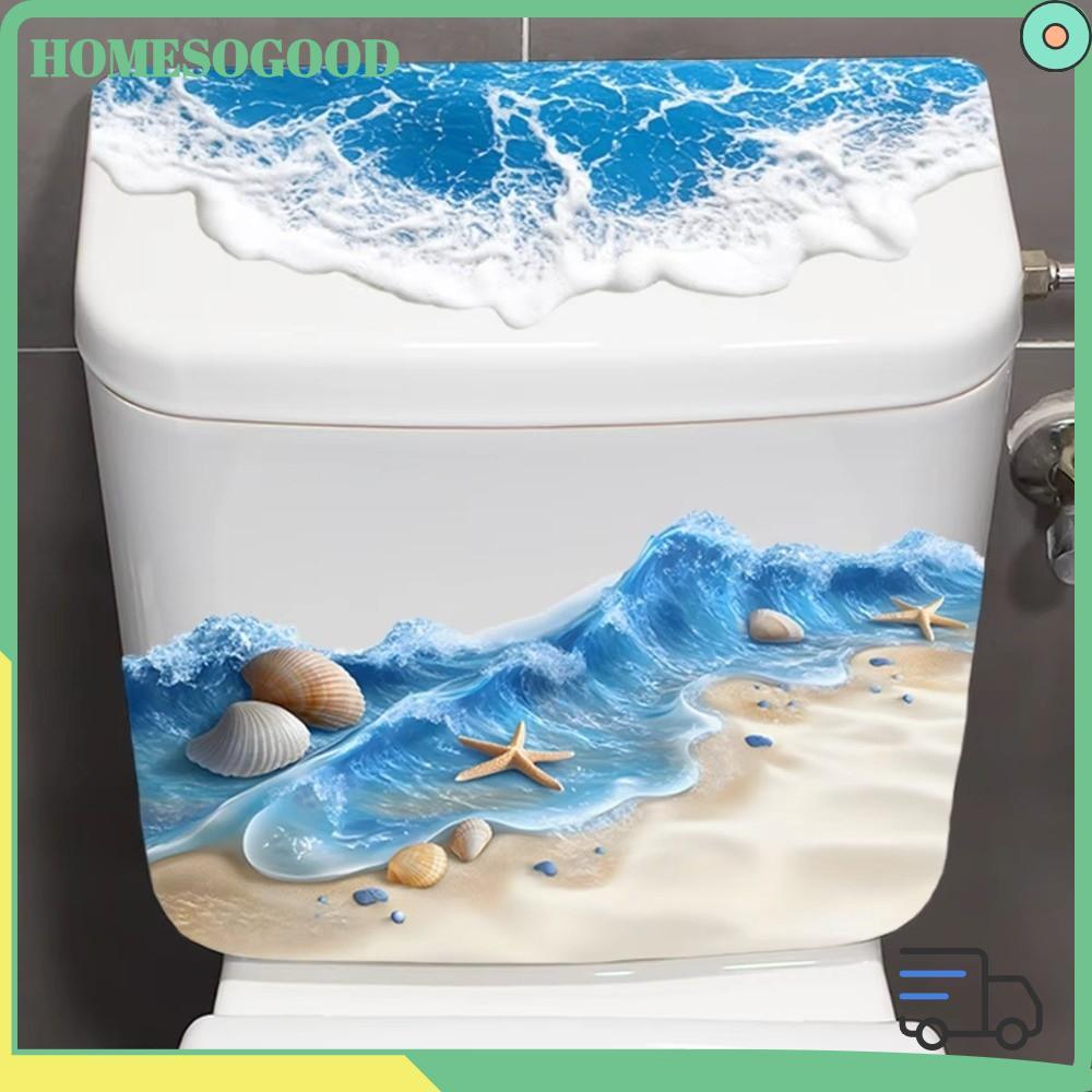 HOMESOGOOD สติ๊กเกอร์คลื่นมหาสมุทร 3D ติดห้องน้ำกันน้ำกันลื่น ลายชายหาดแบบมีกาวในตัว ถอดออกได้