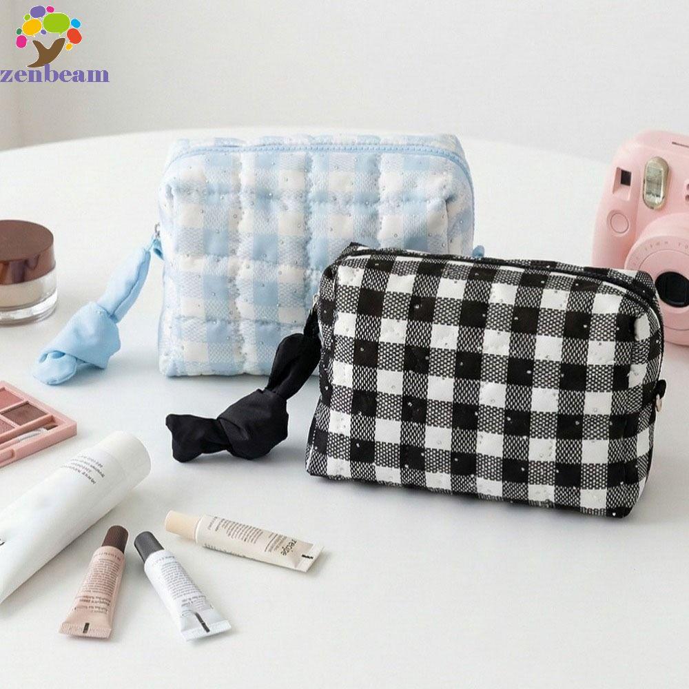 ZENBEAM กระเป๋าเครื่องสําอางลายตารางหมากรุกความจุขนาดใหญ่กระเป๋าแต่งหน้า Washbag สไตล์เกาหลี High Be