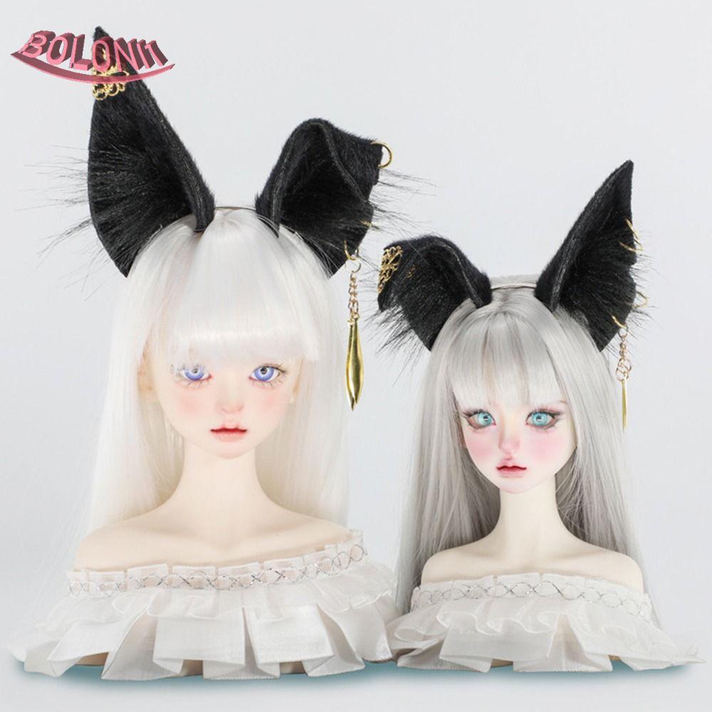 BO จําลองสัตว์หูผม Hoop, Kawaii Hairband 20 ซม.ตุ๊กตา Headwear, ตุ๊กตาตุ๊กตาคอสเพลย์แมวหมาป่าหูสีดํา