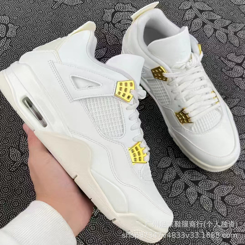 รองเท้าบาสเก็ตบอล AJ4 แบบ Platinum White Cement มียางพิมพ์ปารีส สวมใส่ง่าย ไม่ลื่น อายุการใช้งานนาน 