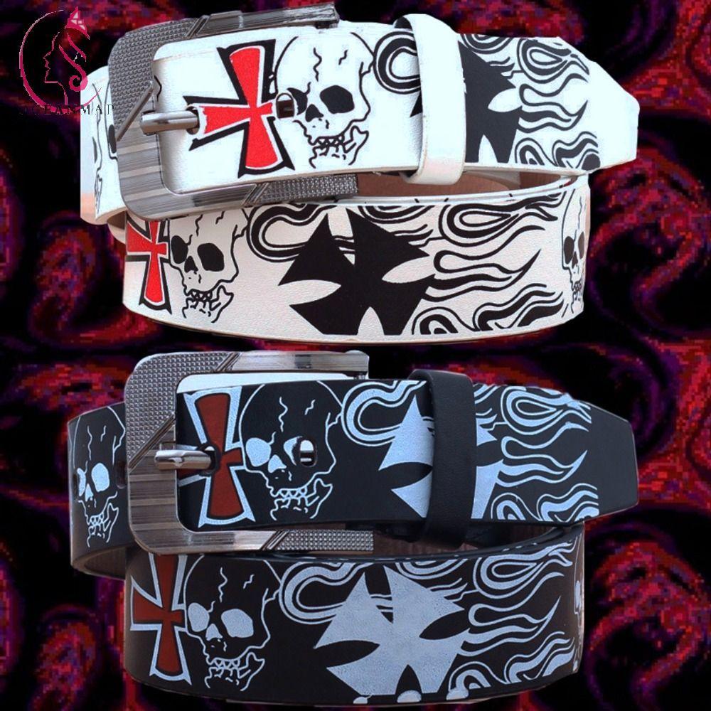 เข็มขัดPU Vintage Skull Skeleton สไตล์ Y2K Cross Punk เหมาะสำหรับทุกโอกาส