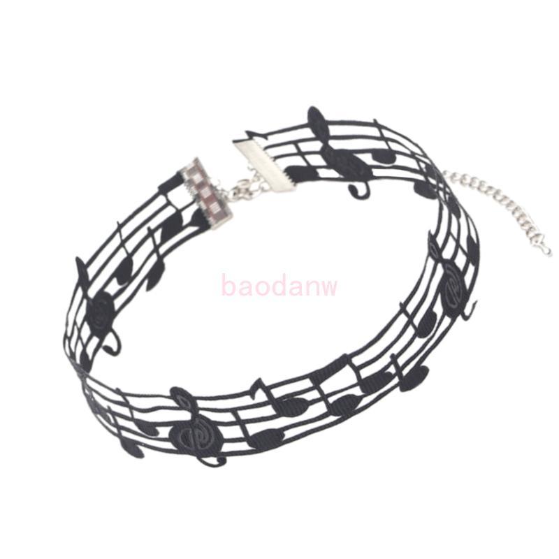 BDW สร้อยคอสั้นสีดําทําด้วยมือ มีเสน่ห์ เฉพาะดนตรีหมายเหตุออกแบบเครื่องประดับผู้หญิง