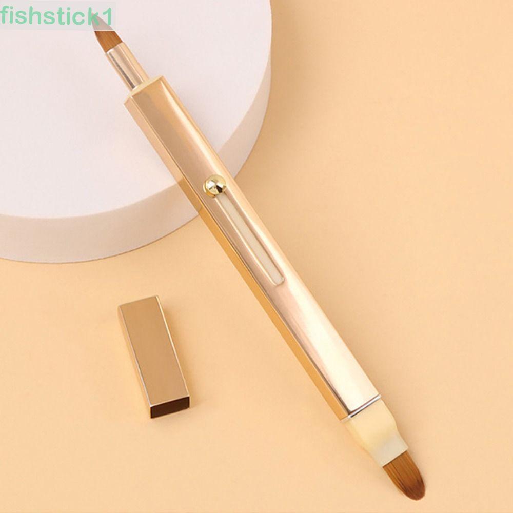 FISHSTICK1 แปรงลิป/brow พับเก็บได้ อลูมิเนียม Telescopic พร้อมหมวกป้องกัน Golden/Black/Red/Pink หัวคู่ แต่งหน้า
