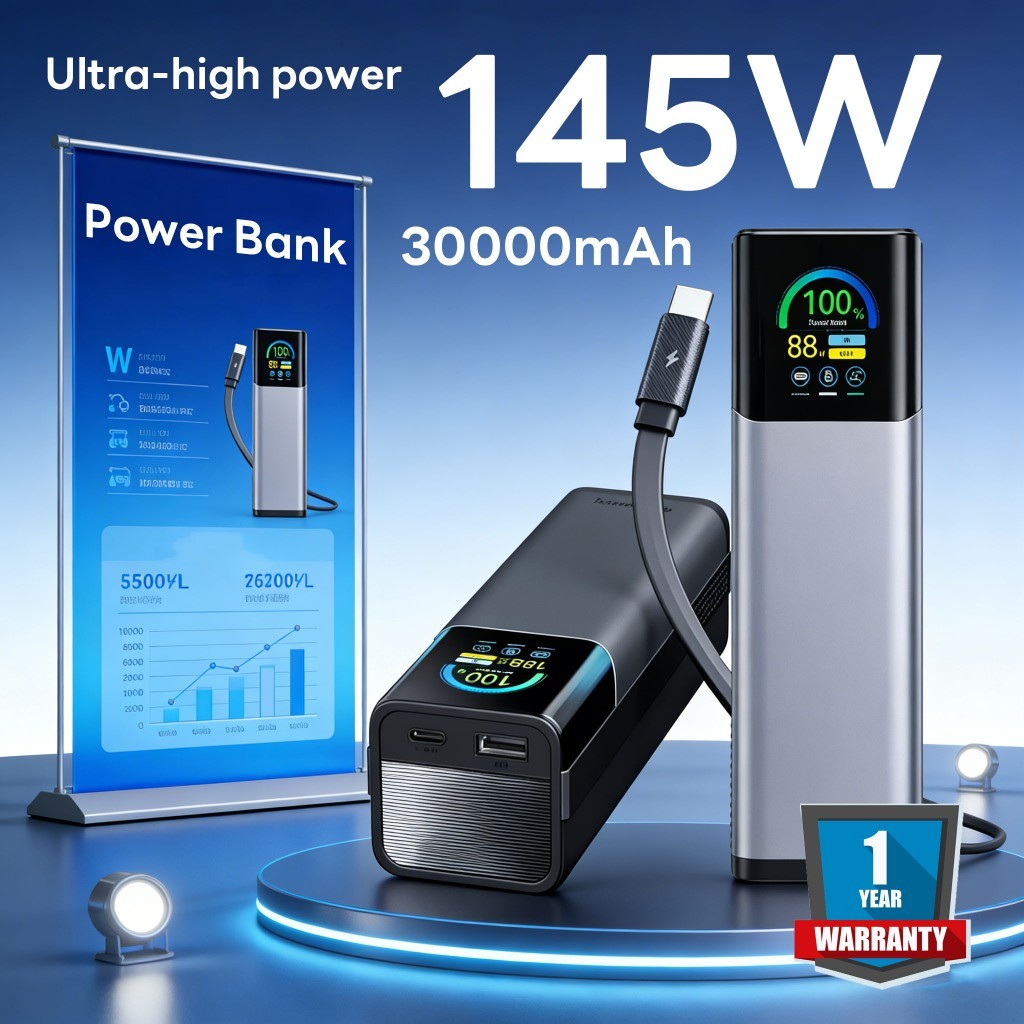 [CCC mark]Laptop Power Bank 30000mAh 145W แบตสำรอง ชาร์จเร็ว USB-C ช่อง สายชาร์จในตัว