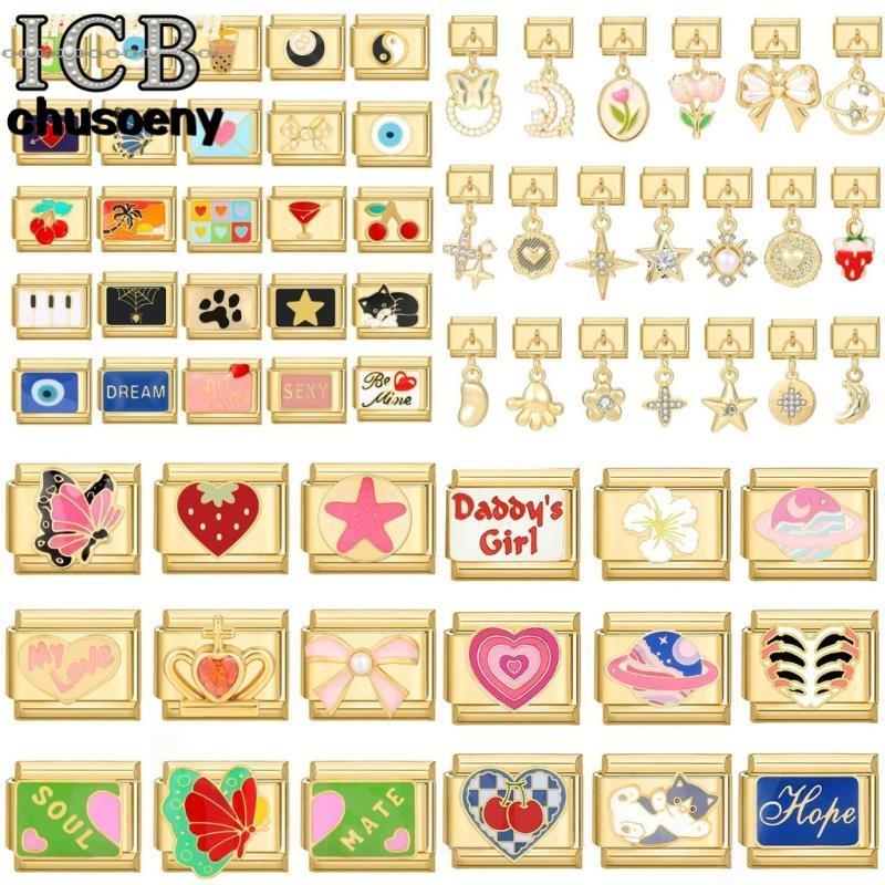 รูปแบบสีทองอิตาลีลิงค์พอดี9มิลลิเมตรสร้อยข้อมือทํา ทําเอง รักผีเสื้อดอกไม้เสน่ห์สร้อยข้อมือลิงค์อุปกรณ์ย้อนยุคโมดูลสร้อยข้อ