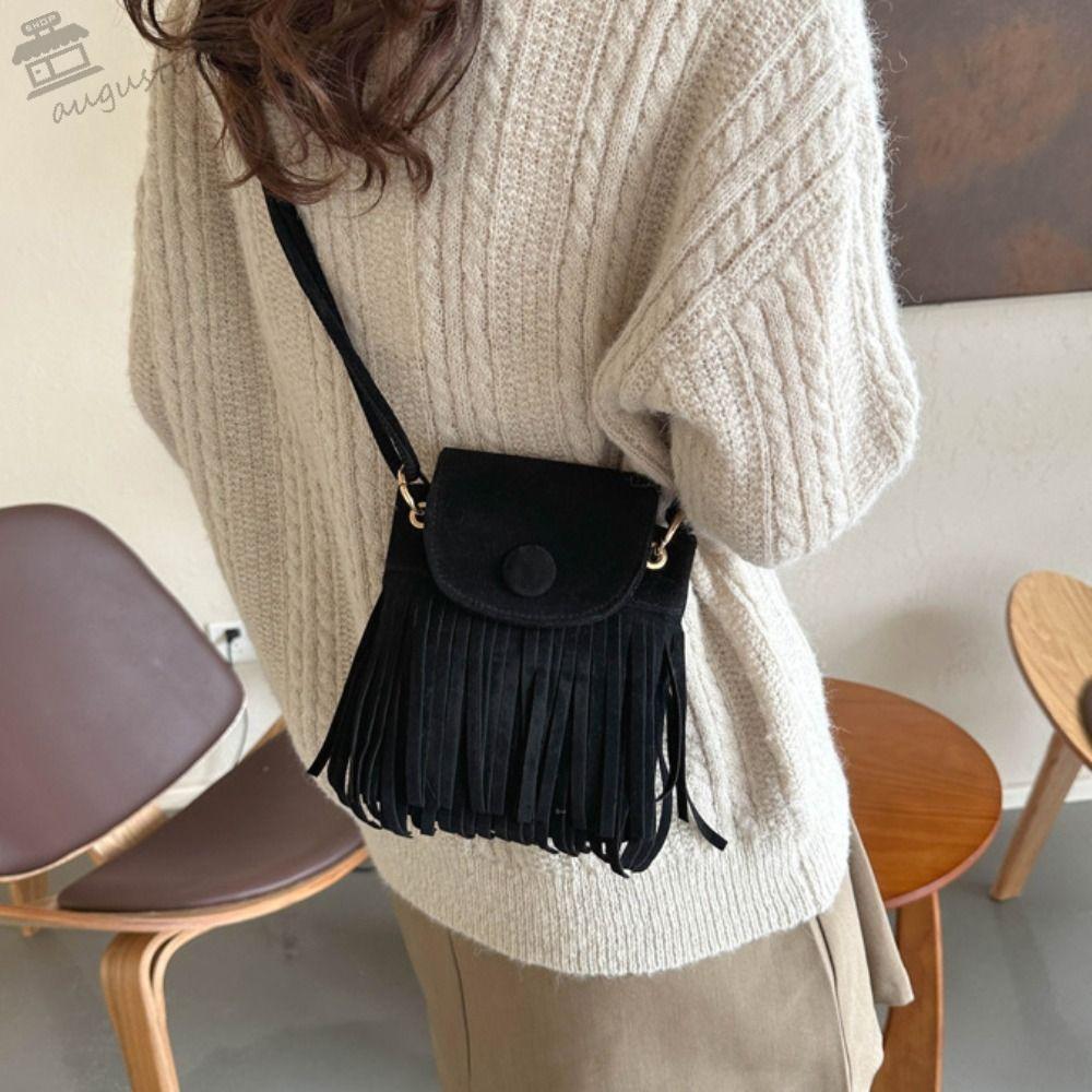 AUGUSTINA Bohemian Fringd Crossbody Bag, Square Bag Retro Bohemian กระเป๋าสะพายไหล่,ไนลอนหรูหราสไตล์