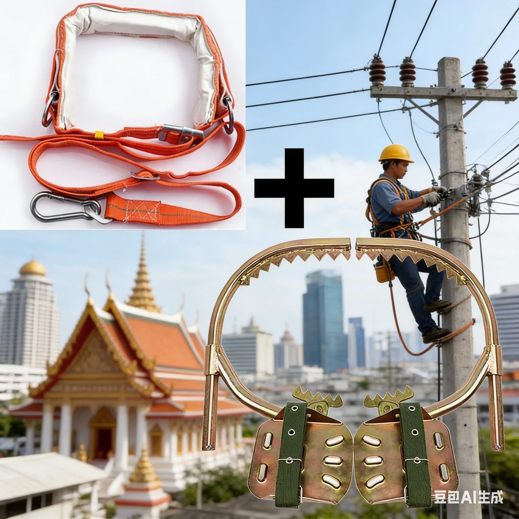 อุปกรณ์ปีนต้นไม้และเสาไฟฟ้า ชุดครบวงจร พร้อมเข็มขัดนิรภัย+รองเท้า ปรับระดับได้ 200-400mm