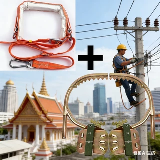 อุปกรณ์ปีนต้นไม้และเสาไฟฟ้า ชุดครบวงจร พร้อมเข็มขัดนิรภัย+รองเท้า ปรับระดับได้ 200-400mm