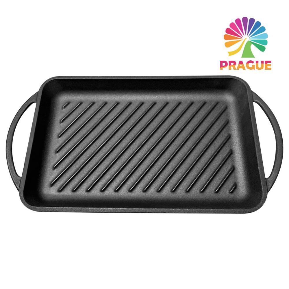 15.6inX8.7in Griddle Cast Iron Griddle Pan Skillet Flat Pan สําหรับ Camping Roasting