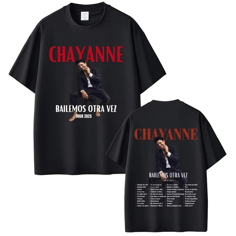 เสื้อเชิ้ตผู้ชาย Chayanne ผ้าฝ้าย 100% คอโอ แขนสั้น ลายกราฟิกอัลบั้ม Bailamos Otra Vez ทรงโอเวอร์ไซส