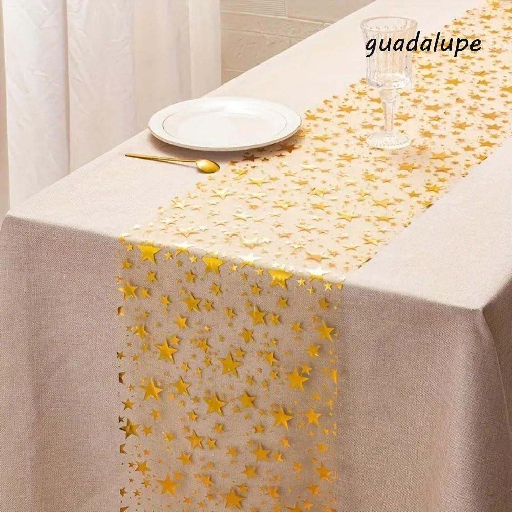 GUADALUPE Bling Star Table Runner, Sheer Mesh Romantic Mesh Table Runner, Table Flag Cover Washable 