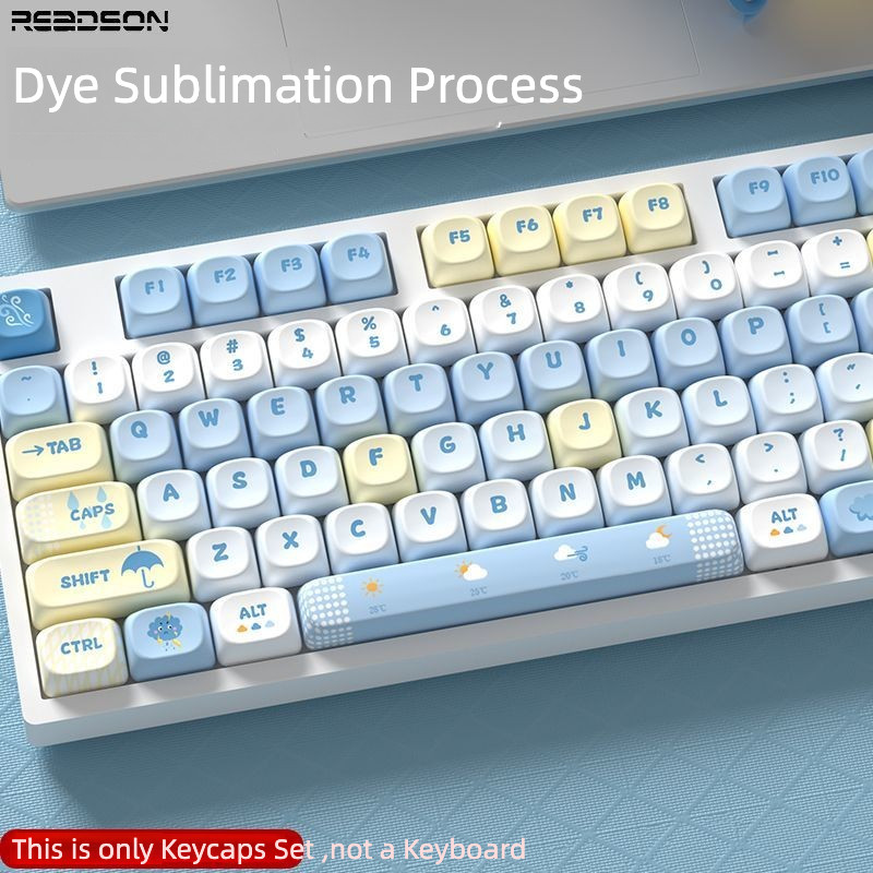 Thai Language MOA ความสูงสภาพอากาศ Forecast Blue Series Dye Sublimation Pbt Keycaps สําหรับคีย์บอร์ดแม่เหล็กสวิทช์แกะสลัก Keycaps F75 L99 F99