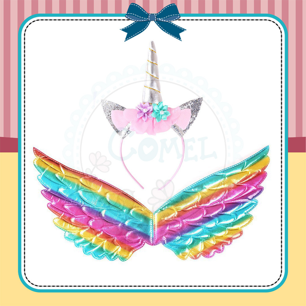 Comel Kids Costume Pastel Unicorn Wings and Headband Set Accessories