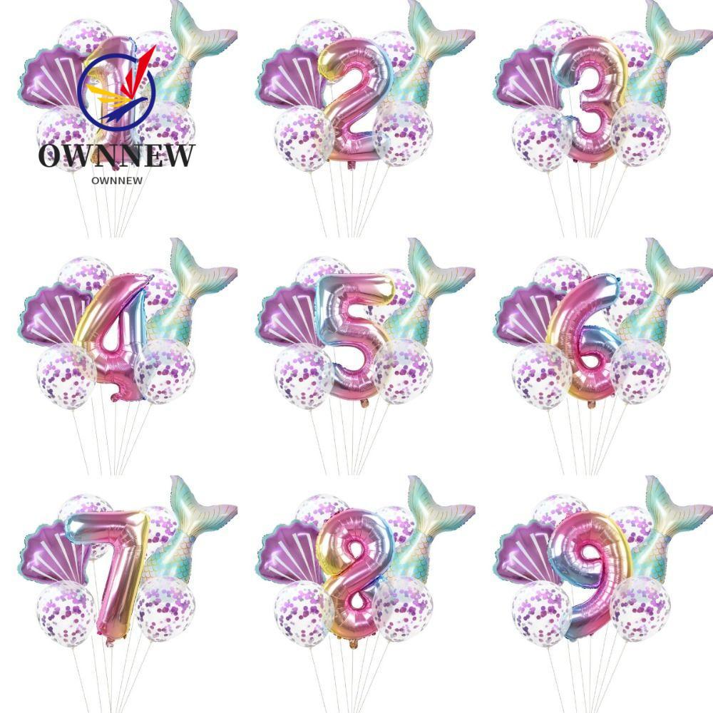 เป็นเจ้าของ ชุดลูกโป่งนางเงือก7ชิ้น,ของขวัญ ทําเอง ฟอยล์บอลลูนลูกโป่งเงือกน้อย,32นิ้วจํานวนเด็กวันเก