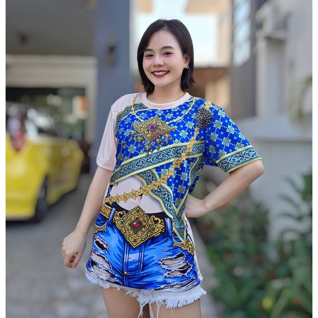 เสื้อเชิ้ตสงกรานต์ 2569 เสื้อยืดคอกลมแขนสั้น ลายพิมพ์สีสันเต็มตัว สีสันสดใส เสื้อทีม
