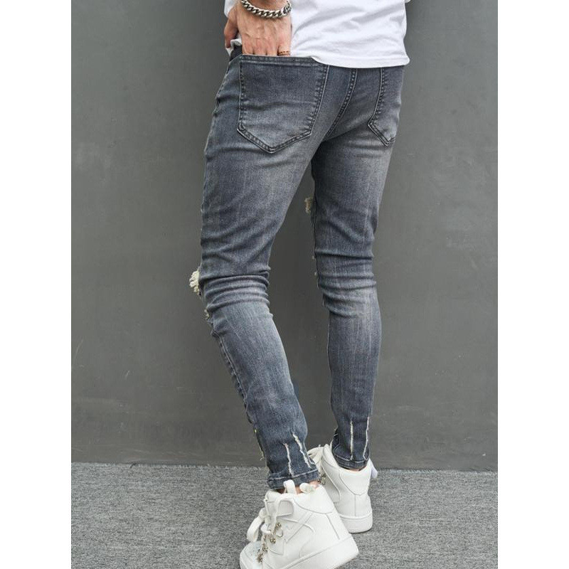 4V 972 Mens Ink Splash Print Ripped Knee Skinny