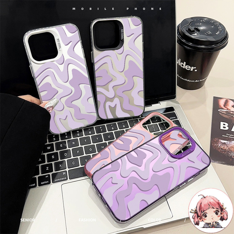 สต๊อกไทย เคสโทรศัพท์11 ลายระลอกคลื่น สีม่วง เคสแข็งทนทานสี่สี For IPhone17 16 13 12 11 Pro MAX 14 15 XR XS 7/8 Plus SE2