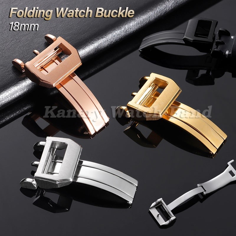 18 มม.304 สแตนเลสสตีลพับนาฬิกาสําหรับ IC Pilot เปลี่ยนสายนาฬิกา Deployment Clasp อุปกรณ์เสริมปุ่มโลหะสําหรับหนังไนลอนนาฬิกา