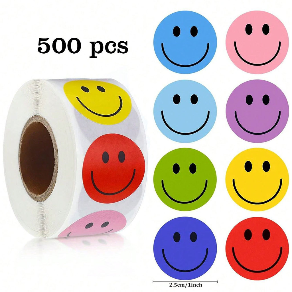 500 ชิ้น 10 ภาพ Colourful Smile Faces สติ๊กเกอร์ม้วน/สติ๊กเกอร์เทป