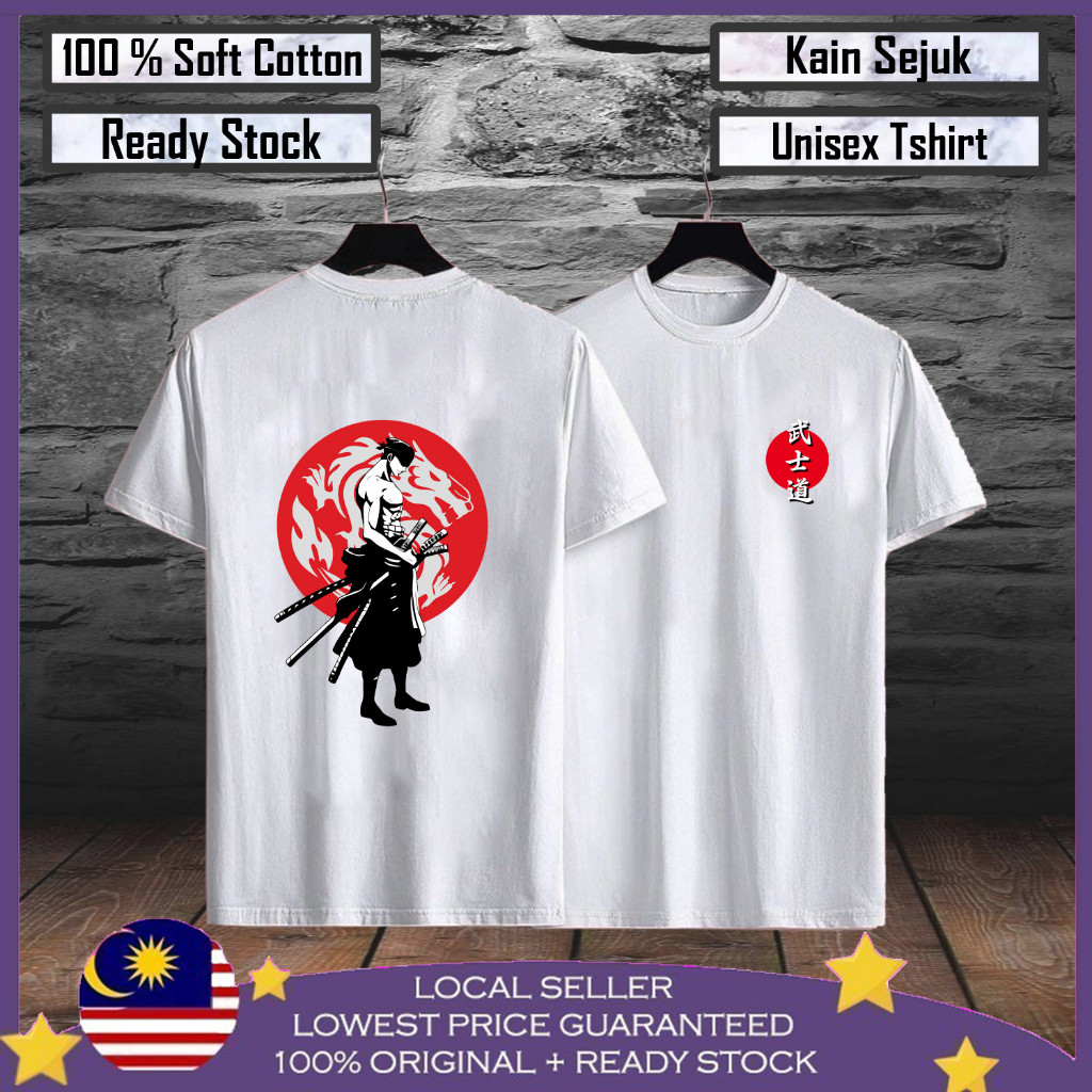 COD[ยอดขายเมกะ 70% !] One Piece Zoro T เสื้อผ้าฝ้าย 100% Baju T เสื้อ Lelaki Roun คอ T เสื้อ Baju Le